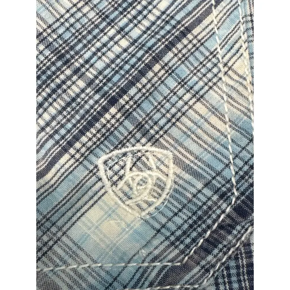 Ariat Men's Retro Fit‎ Button Front Long Sleeve 100% Cotton Blue Plaid Shirt XL